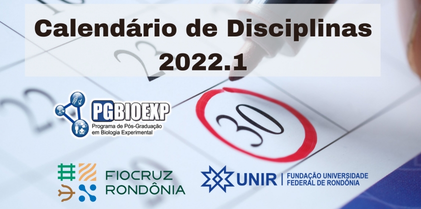 Calendário de disciplinas PGBIOEXP 2022